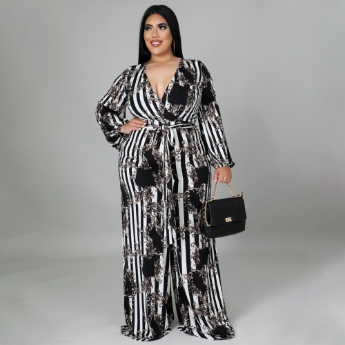 Sexy printed strappy oversized jumpsuit