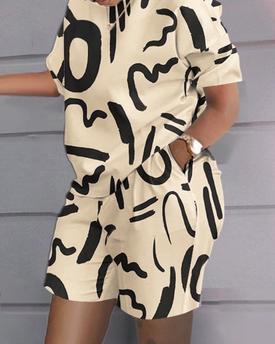 Charming casual printed short-sleeved two-piece suit