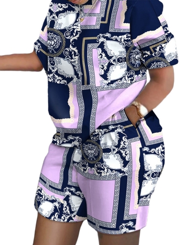 Charming casual printed short-sleeved two-piece suit