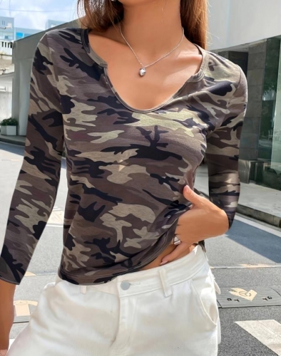 Casual camouflage printed long sleeved Blouse
