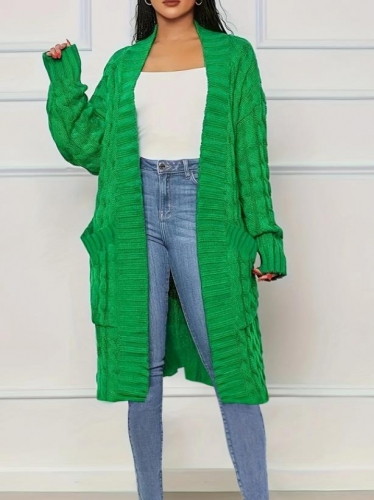 Casual solid color mid length knit Coat