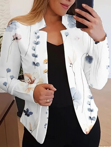 Casual printed standing collar long sleeved jacket