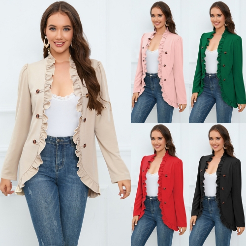 Casual ruffled front button jacket