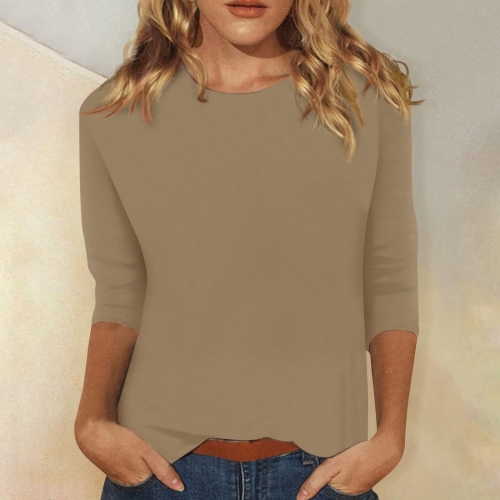 Solid round neck T-shirt top