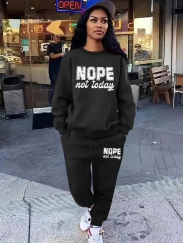 Casual Nope Letter Printed Round Neck Sweater Pants Set