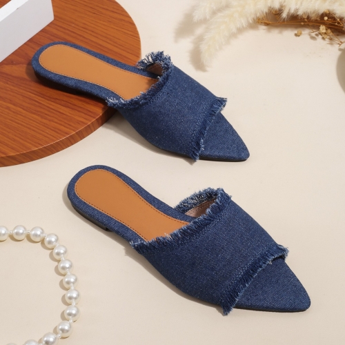 Cowboy tassel pointed flat bottomed slippers