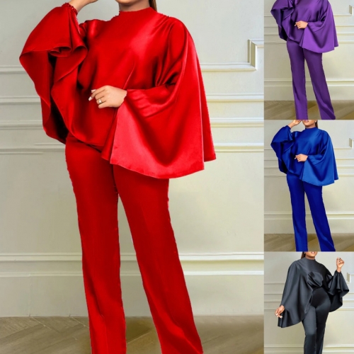 Fashion long sleeved cape+pants two-piece set