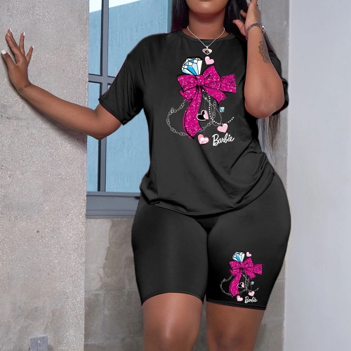 Plus size bow printed shorts set