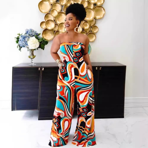 Colorful printed loose jumpsuit (with pockets)