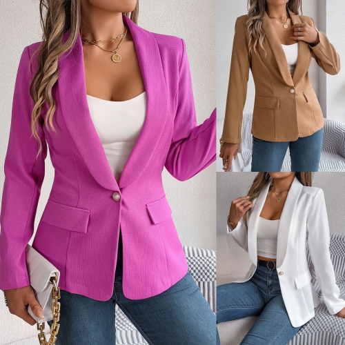 Solid color long sleeved one button jacket