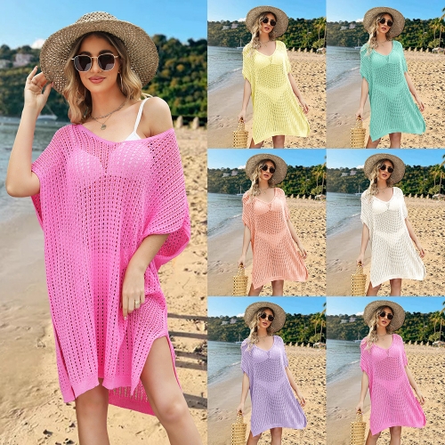 Loose patchwork hollowed out cover up beach dress
