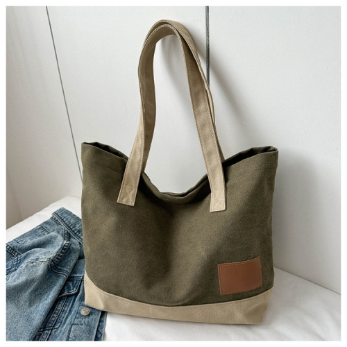 Color blocking single shoulder canvas bag