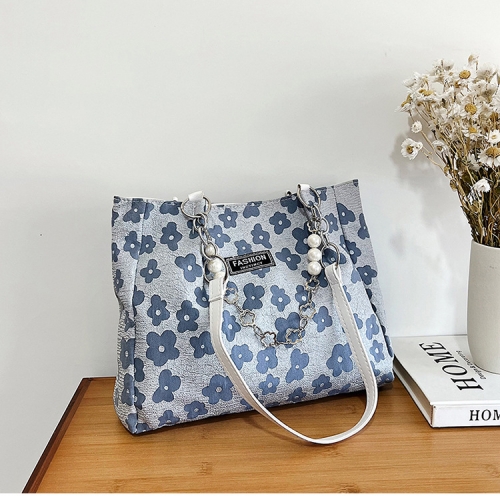 Chain printed single shoulder floral canvas tote bag