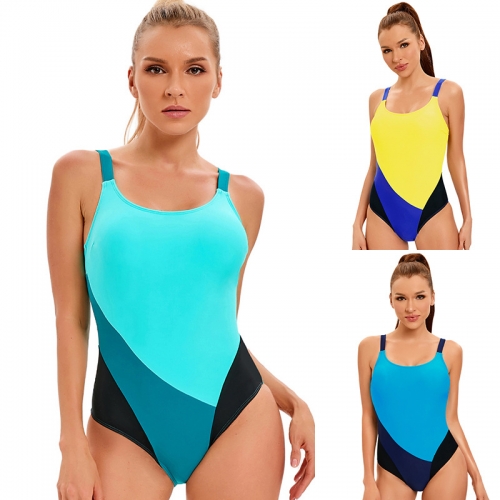 Sling color block splicing  one-piece swimsuit