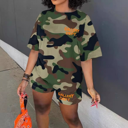 Camouflage letter printed shorts set