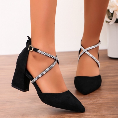 Rhinestone cross pointed high heels