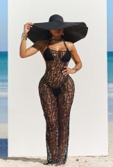 Sexy Hollow Lace Backless Beach Three Piece Swimwear Set