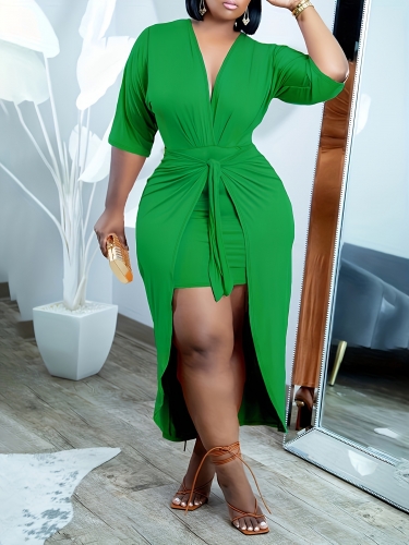 Plus size V-neck tie dress