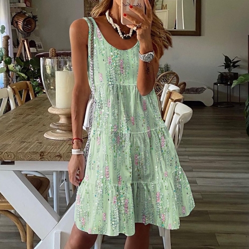 Leisure printed round neck sleeveless dress