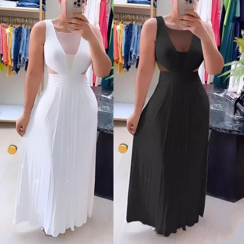 Sexy Perspective Exposed Back Pleated Elastic Dress