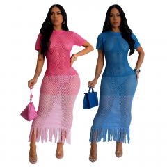 Knitted gradient tassel beach dress