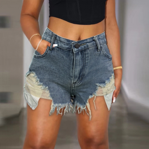 Distressed tassel denim shorts