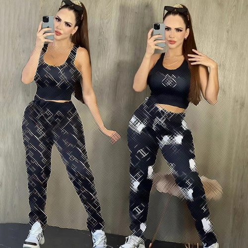 Casual and sexy sleeveless vest+pants two-piece set