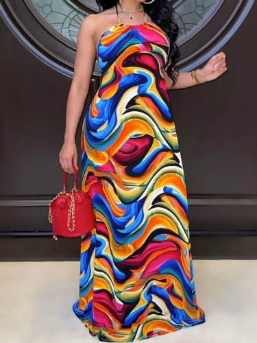 Colorful backless printed maxi dress