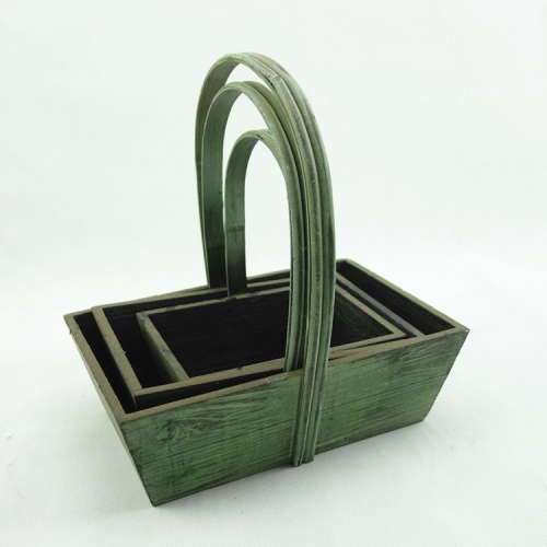 S/3 Handmade garden vintage wooden planter stand with handle