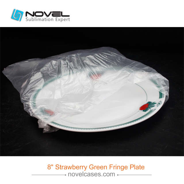 8 Inch Sublimation Blank Ceramic Strawberry Green Fringe Plate