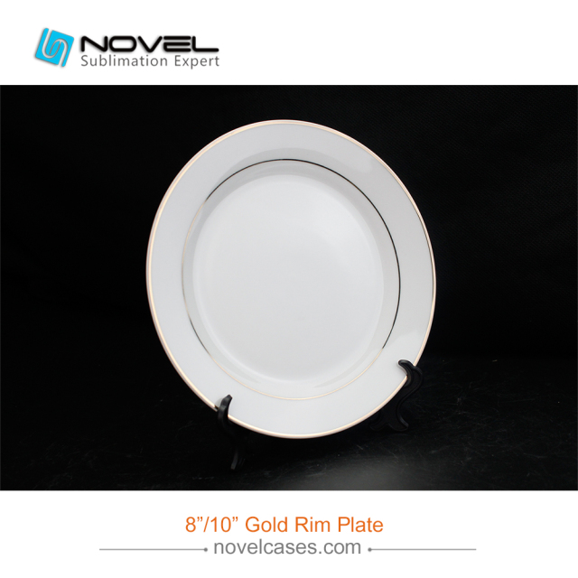 Custom Design Sublimation Blank Ceramic 8 Inch Gold Rim Plate