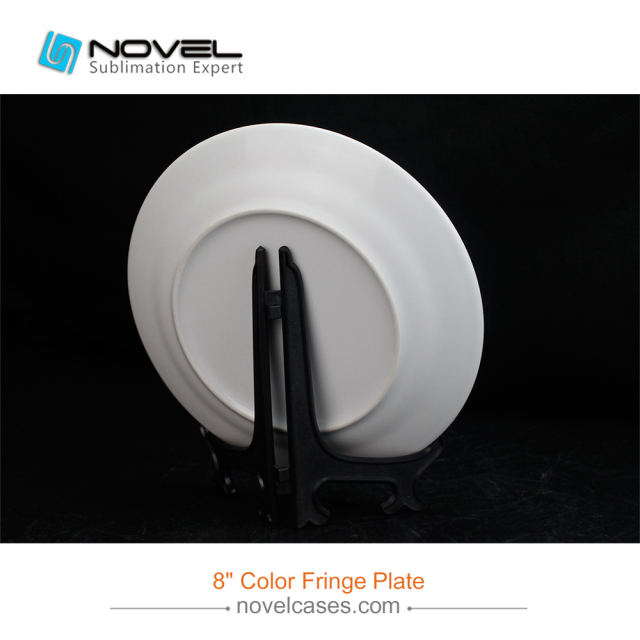 8 Inch Sublimation Ceramic Plate With Graphic Rim, Color Fringe Plate