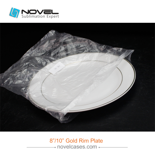 Custom Design Sublimation Blank Ceramic 8 Inch Gold Rim Plate