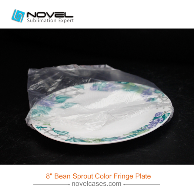 8 Inch Sublimation Blank Ceramic Bean Sprout Color Fringe Plate