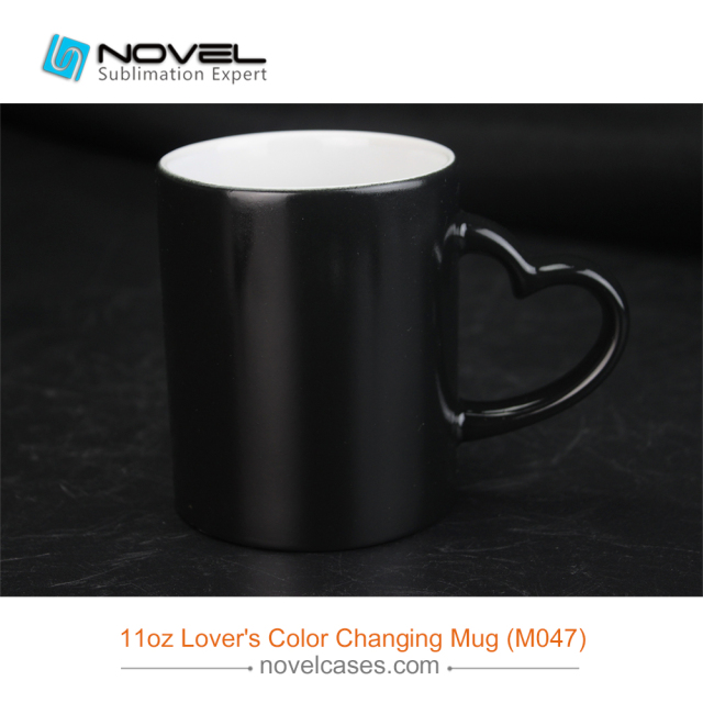 Sublimation Black 11oz Full Color Change Mug with Heart Handle