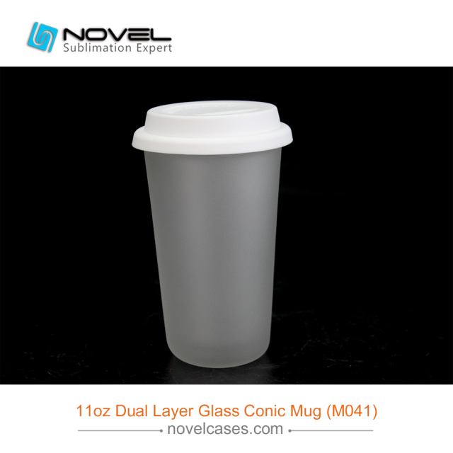 11oz Sublimation Dual Layer Glass Conic Mug,Glass With Silicon Cover