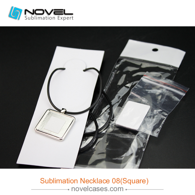 Popular Sublimation Blank Necklace With Leather Cord--Square Shaped