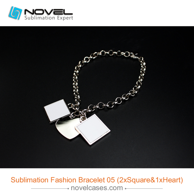 Sublimation Blank Zinc Alloy Bracelet--2pcs Square/1pc Heart Shape