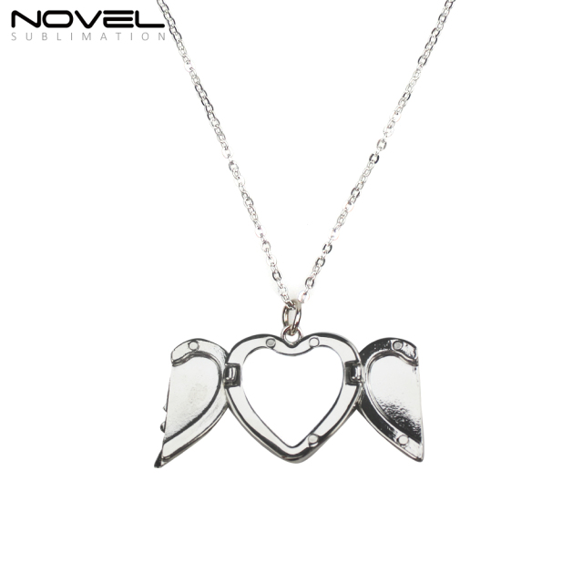 Fashionable Sublimation Necklace -Heart Angel Wings Can be Opened