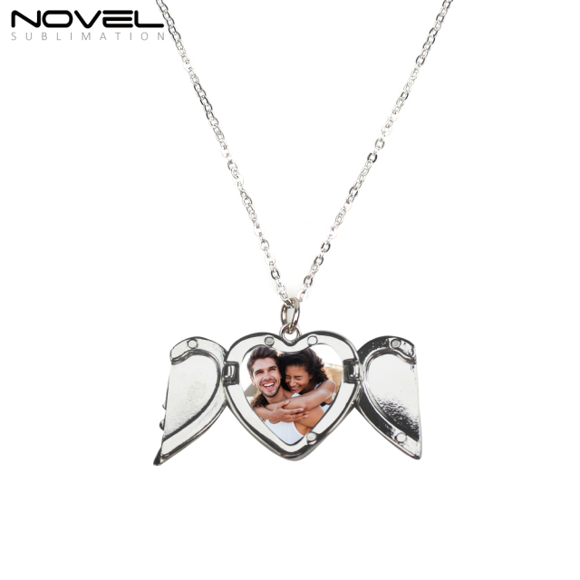 Fashionable Sublimation Necklace -Heart Angel Wings Can be Opened