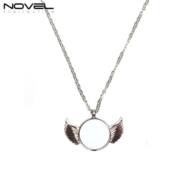 Fashionable Custom Sublimation Necklace- Circle Angel Wing