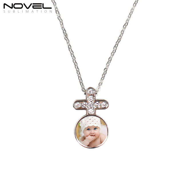 Fashionable Sublimation Necklace -Round with Diamonds