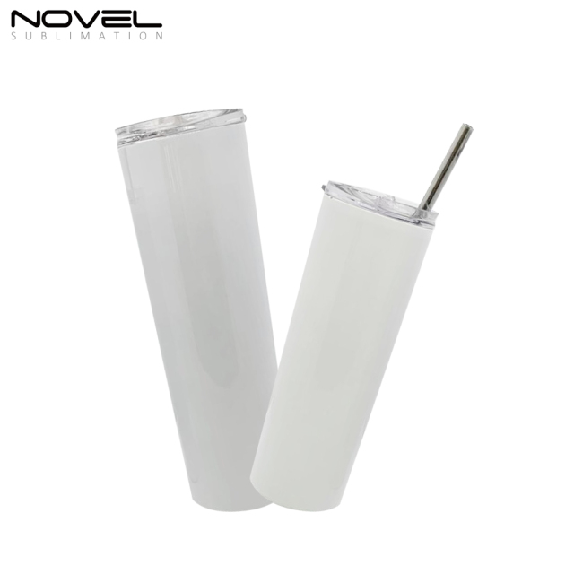 Sublimation White Skinny Tumbler with straws,Stainless Steel slim Tumbler With Lid