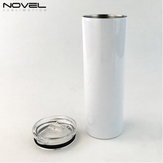 Sublimation White Skinny Tumbler with straws,Stainless Steel slim Tumbler With Lid