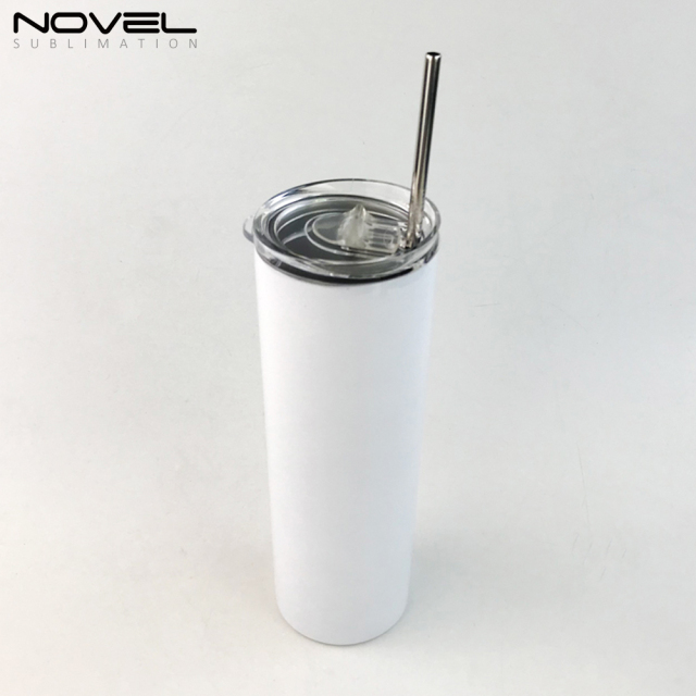 Sublimation White Skinny Tumbler with straws,Stainless Steel slim Tumbler With Lid