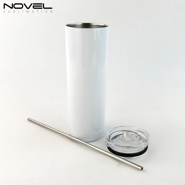 Sublimation White Skinny Tumbler with straws,Stainless Steel slim Tumbler With Lid