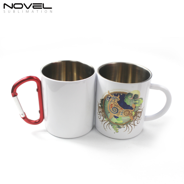 300ml Stainless Steel Sublimation Mug With Red Carabiner Handle