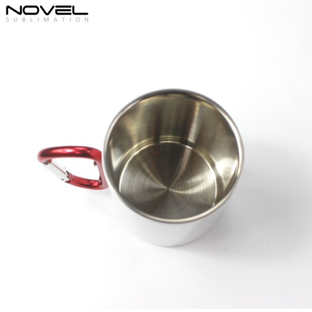 300ml Stainless Steel Sublimation Mug With Red Carabiner Handle