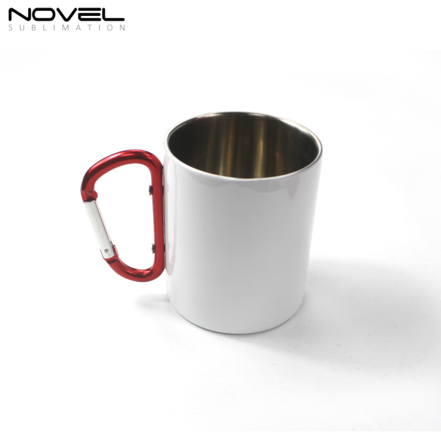 300ml Stainless Steel Sublimation Mug With Red Carabiner Handle