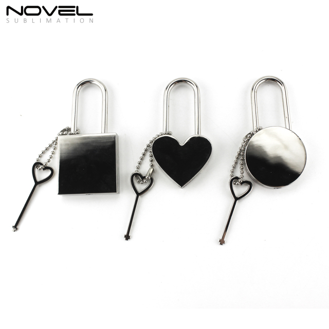 Zinc alloy Padlock Sublimation Metal Lock Square Heart Circle Lock with Key Heat Round Square Shapes